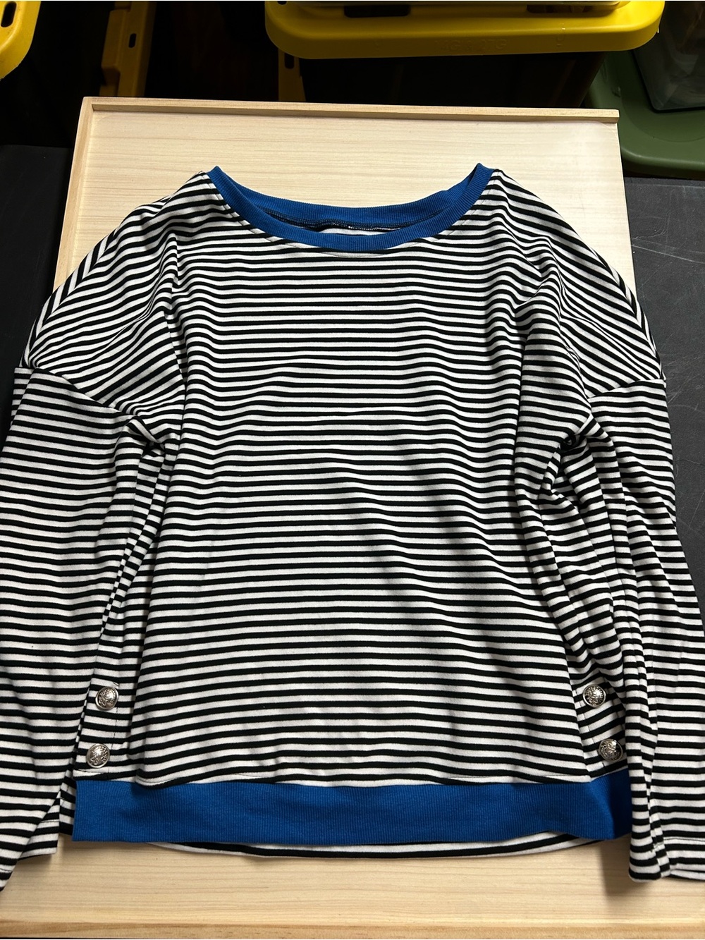 Striped Long-Sleeve Top with Blue Trim - Women